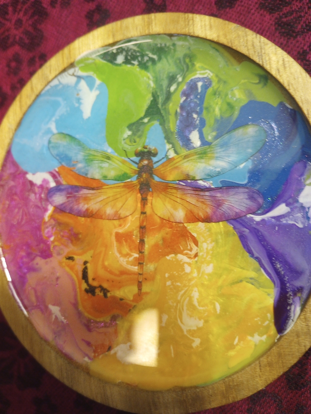Rainbow Dragonfly Resin Coaster Art